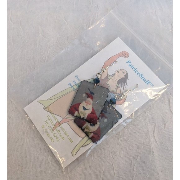 NIP Earrings Dangle Drop Handmade Upcycled Santa Christmas Jewelry Beads Claus - Picture 2 of 11